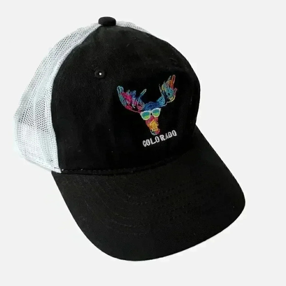 Colorful Moose Pop Art Painting  Colorado Modern Trucker Hat Unisex Black - Picture 1 of 7